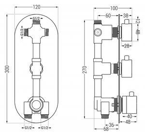 Mexen Kai baterie termostatică pentru cadă si duș cu 3 ieșiri, Grafit - 77603-66