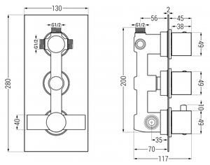 Mexen Cube baterie termostatică pentru cadă si duș cu 3 ieșiri, Aurie - 77503-50