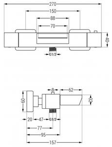 Mexen Cube baterie termostatică pentru cadă, Neagră - 77360-70