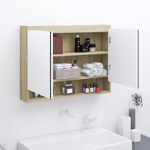 Dulap de baie cu oglindă, alb și stejar, 80x15x60 cm, MDF