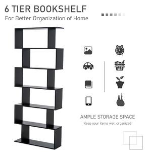 Biblioteca Design Modern in forma de S, din Lemn, cu 6 Rafturi, Negru, 80x23x192cm HOMCOM | Aosom RO