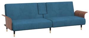 Canapea extensibilă cu suporturi de pahare, albastru, catifea