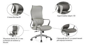 Scaun ergonomic, mecanism inclinare/blocare, suport lombar adaptiv, PU, Gri