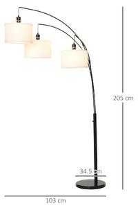 Lampa de Podea HOMCOM cu 3 Lumini si Brate Flexibile Baza din Marmura Inaltime 205cm | Aosom RO