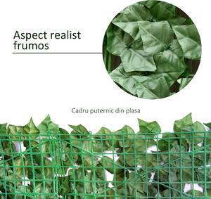 Gard Iedera Artificiala Outsunny, gard verde din PE Anti-UV, Verde Inchis 300x100cm | Aosom RO