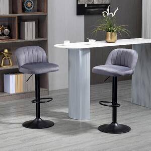 HOMCOM Set de 2 scaune de bar cu efect de catifea cu spatar si suport pentru picioare, 43x45x81-101cm, gri | AOSOM RO