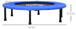 HOMCOM Trambulina Elastica pentru Jumping Fitness si Antrenament Acasa, Arcuri si Structura din Otel, Φ91x22.5cm, Negru si Albastru