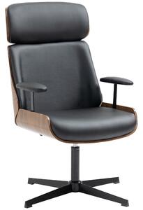 HOMCOM Scaun de birou din piele PU rotativ, simplu, modern, cu spatar inalt, scaun de computer, scaun de birou pivotant pentru casa si birou, negru