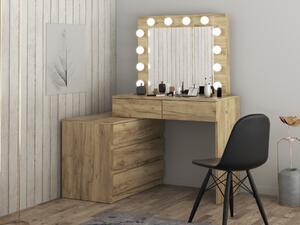 SEM512 - Set Masa toaleta, 130 cm, cosmetica machiaj oglinda masuta vanity, oglinda cu LED-uri cu sau fara scaun - culoarea Stejar
