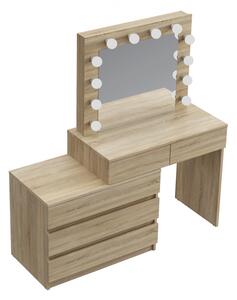 MBMTS3 - Set Masa toaleta, 115 cm, cosmetica machiaj, masuta vanity, oglinda cu LED-uri - Sonoma