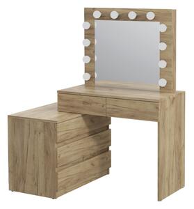 MBMTAR3 - Set Masa toaleta, 115 cm, cosmetica machiaj, masuta vanity, oglinda cu LED-uri - Culoarea Stejar