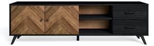 Comodă TV neagră cu aspect de lemn de nuc 181x53 cm Chevrons - Marckeric