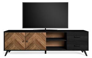 Comodă TV neagră cu aspect de lemn de nuc 181x53 cm Chevrons - Marckeric