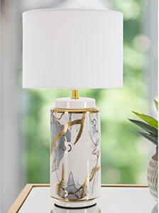Veioză alb-auriu din ceramică cu abajur textil (înălțime 48 cm) Glam Abstract – Mauro Ferretti