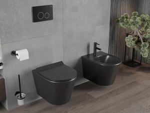 Mexen Rico vas de toaletă Rimless cu capac slim cu închidere lentă , duroplast, Negru mat - 30720185