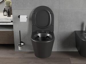 Mexen Rico vas de toaletă Rimless cu capac slim cu închidere lentă , duroplast, Negru mat - 30721085