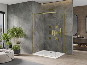 Mexen Omega cabină de duș extensibilă 100 x 70 cm, transparent, Aurie + cadă de duș Flat - 825-100-070-50-00-4010