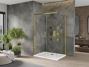 Mexen Omega cabină de duș extensibilă 100 x 70 cm, transparent, Aurie + cadă de duș Flat - 825-100-070-50-00-4010