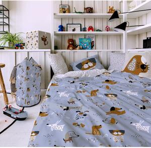 Lenjerie de pat pentru copii din bumbac satinat Butter Kings Woof Woof, 140 x 200 cm, albastru