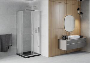 Mexen Rio cabină de duș pătrată 70 x 70 cm, Înghețat, Crom + cadă de duș Flat, Neagră - 860-070-070-01-30-4070