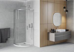 Mexen Rio cabină de duș semirotundă 90 x 90 cm, transparent, Crom + cadă de duș Flat, Albă - 863-090-090-01-00-4110