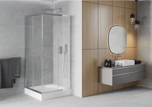 Mexen Rio cabină de duș pătrată 90 x 90 cm, transparent, Crom + cadă de duș Rio, Albă - 860-090-090-01-00-4510