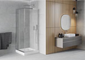Mexen Rio cabină de duș pătrată 80 x 80 cm, transparent, Crom + cadă de duș Rio, Albă - 860-080-080-01-00-4510