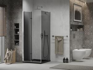 Mexen Lima cabină de duș pliabilă 80 x 80 cm, Grafit, Crom + cadă de duș Flat, Neagră - 856-080-080-01-40-4070