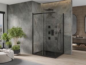 Mexen Omega cabină de duș extensibilă 100 x 80 cm, transparent, Neagră + cadă de duș Flat, Neagră - 825-100-080-70-00-4070B