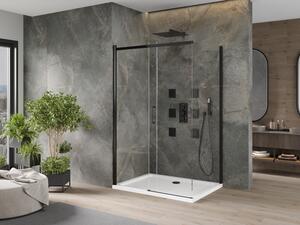 Mexen Omega cabină de duș extensibilă 100 x 70 cm, transparent, Neagră + cadă de duș Flat, Albă - 825-100-070-70-00-4010B