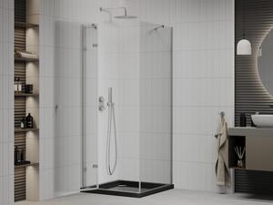 Mexen Roma cabină de duș cu balamale 80 x 80 cm, transparent, Crom + cadă de duș Flat, Neagră - 854-080-080-01-00-4070
