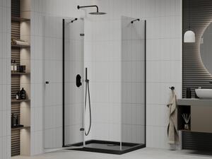 Mexen Roma cabină de duș cu balamale 100 x 80 cm, transparent, Neagră + cadă de duș Flat, Neagră - 854-100-080-70-00-4070B