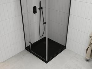 Mexen Roma cabină de duș cu balamale 80 x 80 cm, transparent, Neagră + cadă de duș Flat, Neagră - 854-080-080-70-00-4070B