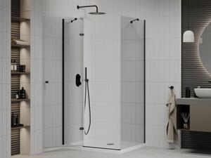 Mexen Roma cabină de duș cu balamale 80 x 70 cm, transparent, Neagră + cadă de duș Flat, Albă - 854-080-070-70-00-4010B