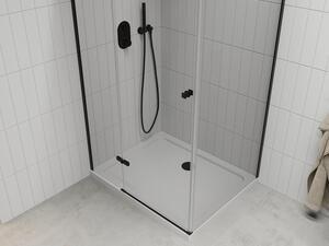 Mexen Roma cabină de duș cu balamale 80 x 70 cm, transparent, Neagră + cadă de duș Flat, Albă - 854-080-070-70-00-4010B