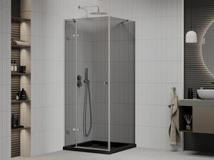 Mexen Roma cabină de duș cu balamale 80 x 80 cm, Grafit, Crom + cadă de duș Flat, Neagră - 854-080-080-01-40-4070