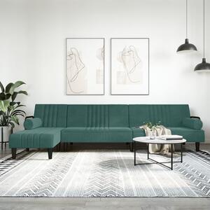 Canapea extensibilă în formă de L verde 260x140x70 cm catifea
