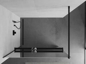 Mexen Kioto+ perete de duș cu raft și cuier 70 x 200 cm, Oglindă 8 mm, Neagră - 800-070-121-70-50