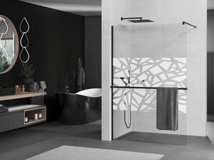 Mexen Kioto+ perete de duș cu raft și cuier 70 x 200 cm, transparent/Model alb 8 mm, Neagră - 800-070-121-70-85