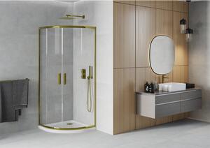 Mexen Rio cabină de duș semirotundă 90 x 90 cm, transparent, Aurie + cadă de duș Flat, Albă - 863-090-090-50-00-4110G