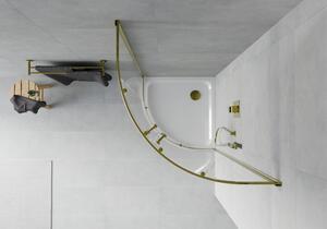 Mexen Rio cabină de duș semirotundă 90 x 90 cm, transparent, Aurie + cadă de duș Flat, Albă - 863-090-090-50-00-4110G
