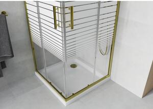 Mexen Rio cabină de duș pătrată 70 x 70 cm, Dungi, Aurie + cadă de duș Flat, Albă - 860-070-070-50-20-4010G