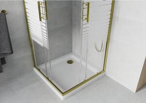 Mexen Rio cabină de duș pătrată 70 x 70 cm, Dungi, Aurie + cadă de duș Flat, Albă - 860-070-070-50-20-4010G