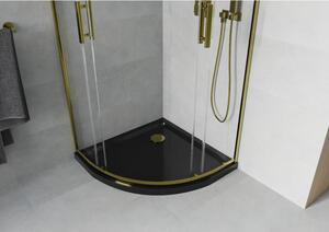 Mexen Rio cabină de duș semirotundă 90 x 90 cm, transparent, Aurie + cadă de duș Flat, Neagră - 863-090-090-50-00-4170G