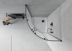 Mexen Rio cabină de duș semirotundă 80 x 80 cm, Înghețat, Neagră + cadă de duș Flat, Albă - 863-080-080-70-30-4110B