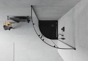 Mexen Rio cabină de duș semirotundă 80 x 80 cm, Înghețat, Neagră + cadă de duș Flat, Neagră - 863-080-080-70-30-4170B