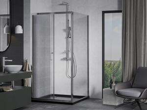 Mexen Apia cabină de duș extensibilă 90 x 90 cm, transparent, Crom + cadă de duș Flat, Neagră - 840-090-090-01-00-4070