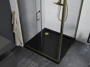 Mexen Apia cabină de duș extensibilă 90 x 90 cm, transparent, Aurie + cadă de duș Flat, Neagră - 840-090-090-50-00-4070G