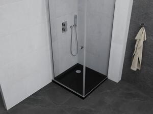 Mexen Pretoria cabină de duș cu balamale 70 x 70 cm, Transparent, Crom + cadă pentru duș Flat, Neagră - 852-070-070-01-00-4070