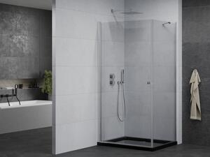 Mexen Pretoria cabină de duș cu balamale 70 x 80 cm, Transparent, Crom + cadă pentru duș Flat, Neagră - 852-070-080-01-00-4070